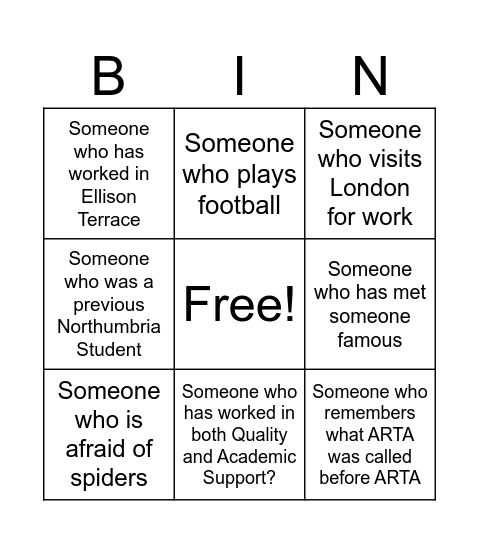 Academic Registry Bingo Card