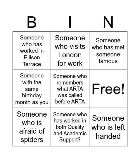 Academic Registry Bingo Card