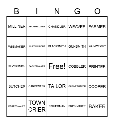 COLONIAL JOBS Bingo Card