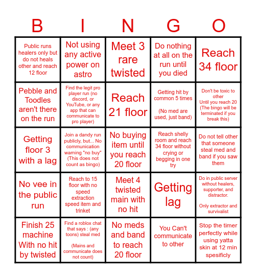 CHALLANGE BINGO DANDY WORLD (nightmare) Bingo Card