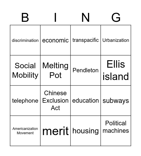 History Bingo Card