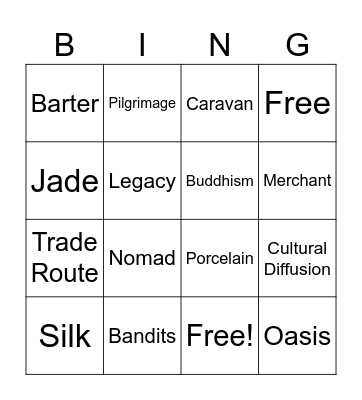 Silk Road Vocabulary Bingo Card