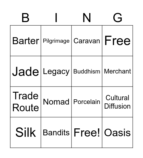 Silk Road Vocabulary Bingo Card