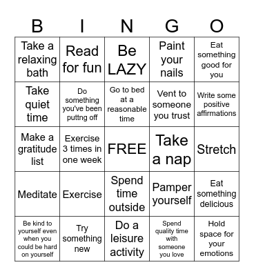 Self-Care Bingo Card