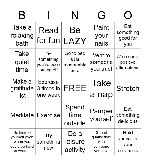 Self-Care Bingo Card
