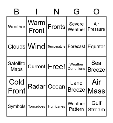 Unit 4 Weather Vocab Bingo Card