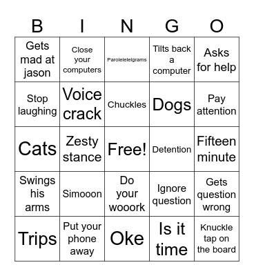 Mr. G Bingo Card