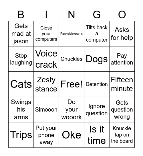 Mr. G Bingo Card