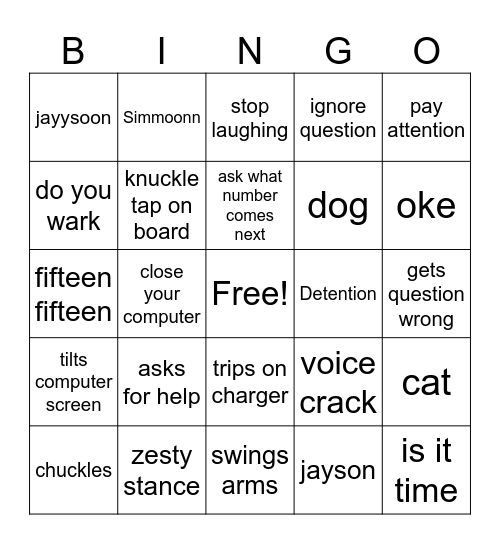 Mr G. Bingo Card