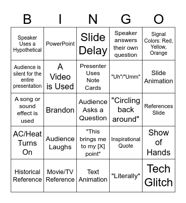 EH 102 Presentation Bingo Card