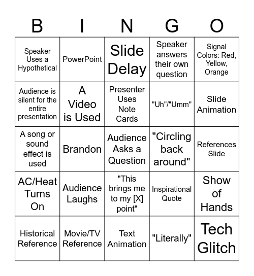 EH 102 Presentation Bingo Card