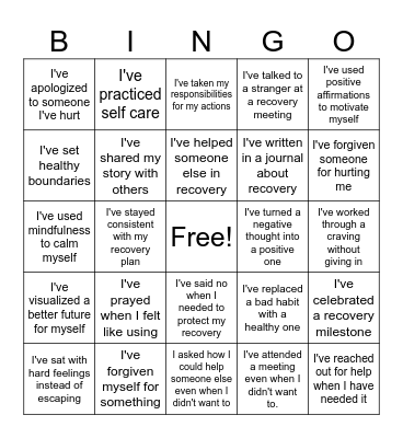 Resiliency Bingo Card