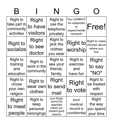 My Human Rights Bingo Card