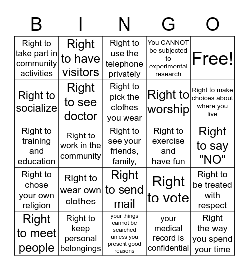 My Human Rights Bingo Card