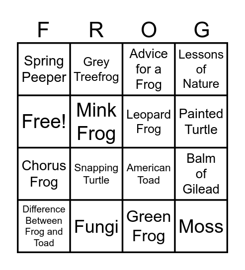 Forest Friends Bingo Card