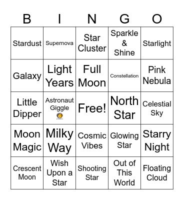 Twinkling Star Bingo Card