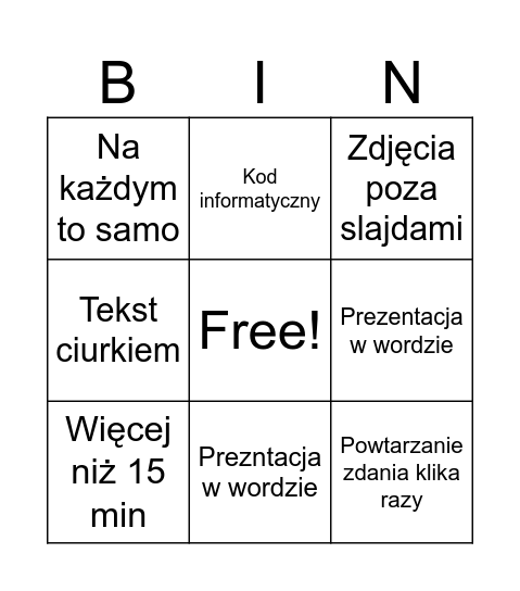 Prezentacja kardasza Bingo Card