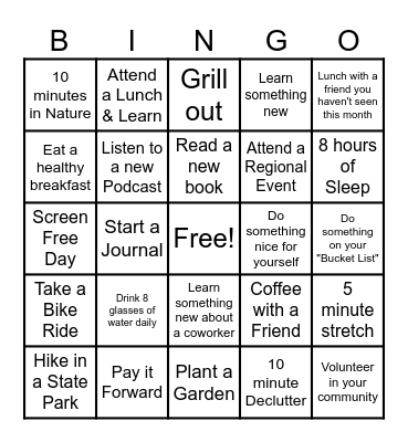 May Health & Wellness Fun Bingo Card