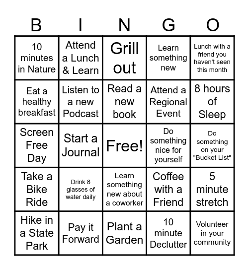 May Health & Wellness Fun Bingo Card