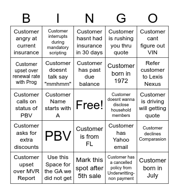 Mad Monday Bingo Card