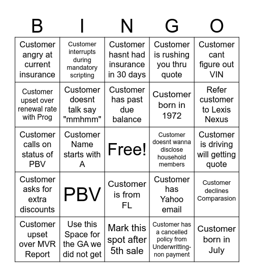 Mad Monday Bingo Card