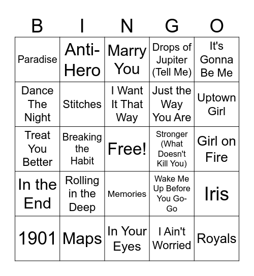 11MB Music Bing Round #2 Bingo Card