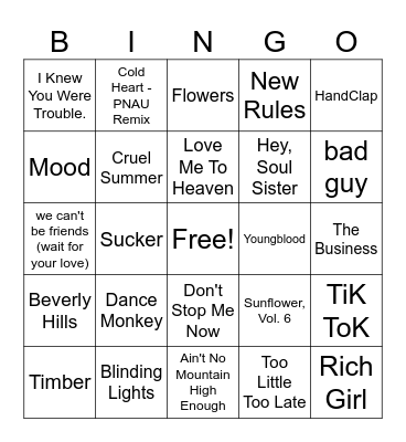 11MB Music Bingo Round #4 Bingo Card