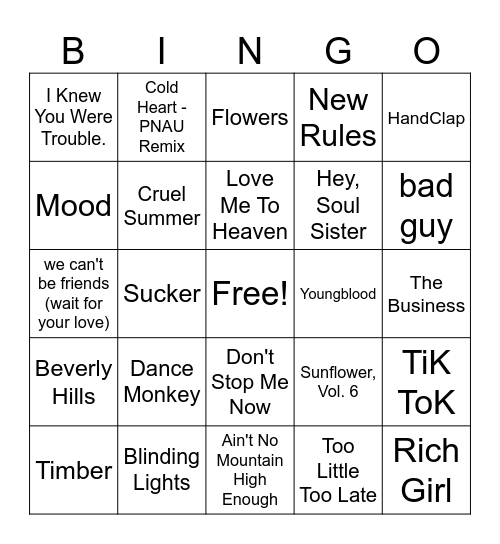 11MB Music Bingo Round #4 Bingo Card