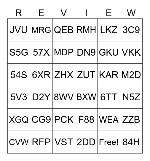 PSSA Review Bingo Card