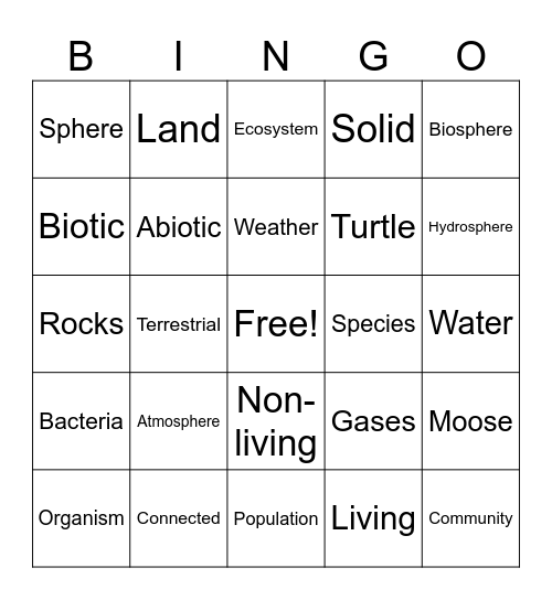 Ecology Bingo Card