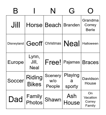 Family Photos Bingo Card