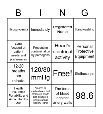 Nursing Bingo Card