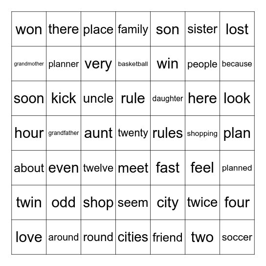 Reading List F Bingo Card