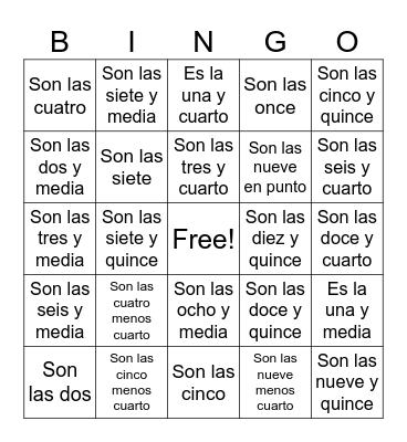 Spanish times Bingo Card