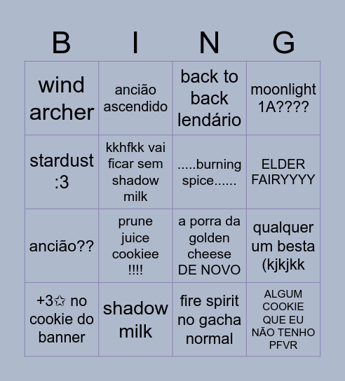 cookie run pulls da fafo Bingo Card