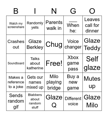 Max on call Bingo Card