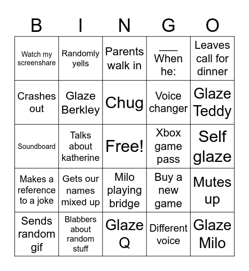 Max on call Bingo Card