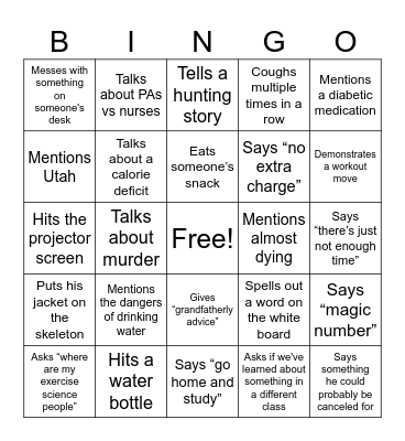 Dr. Shepherd Bingo Card