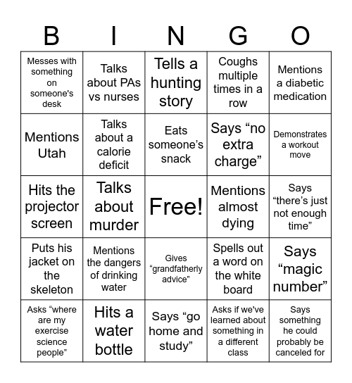 Dr. Shepherd Bingo Card