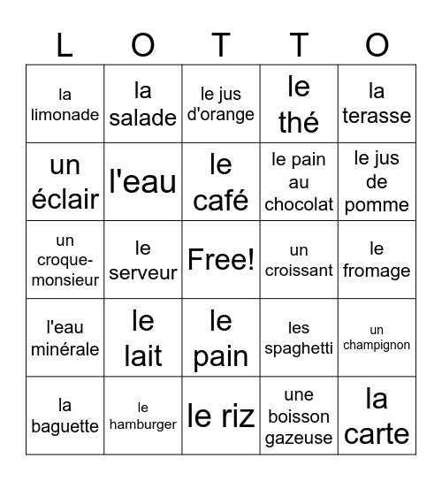 Café Bingo Card