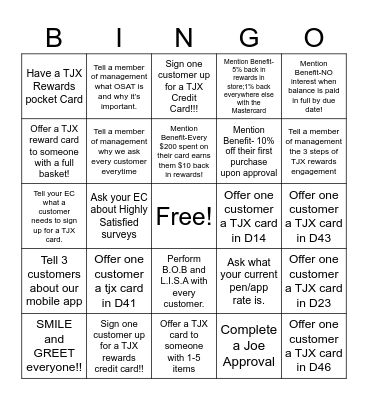 TJX Bingo Card