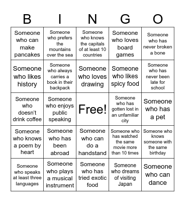 Icebreaker Bingo Card