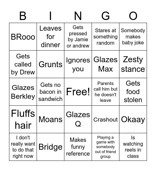 Milo Seward Bingo Card