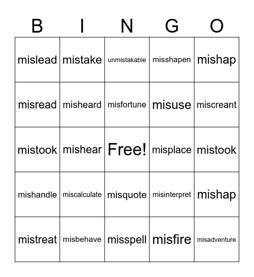Prefix: MIS Bingo Card