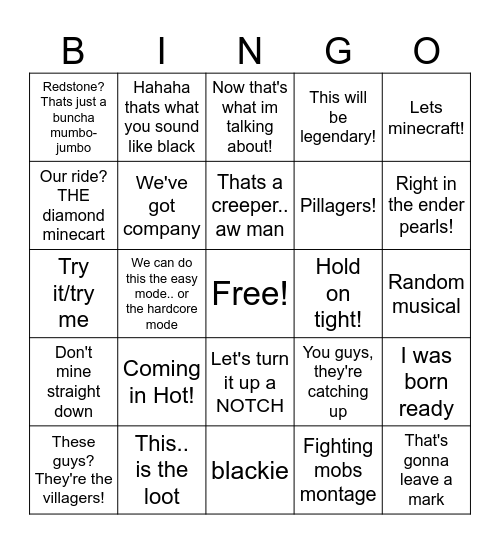 minecarft Bingo Card