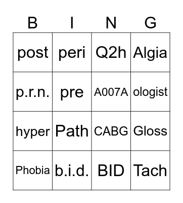 Health Services Bingo! Bingo Card