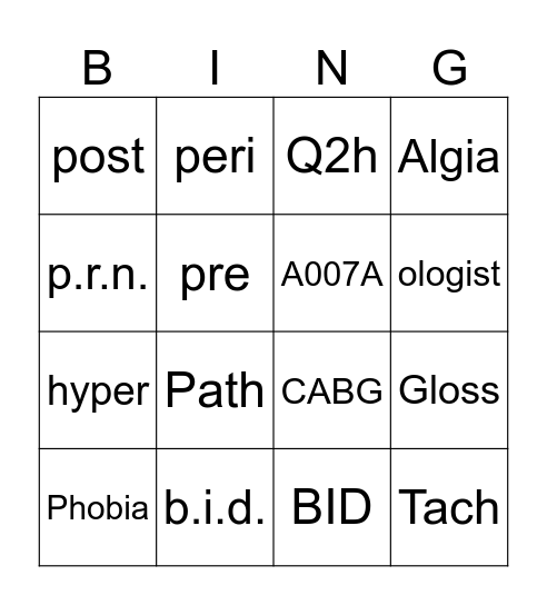 Health Services Bingo! Bingo Card