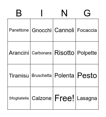 Toastmasters @ HE - food BINGO! Bingo Card