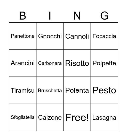 Toastmasters @ HE - food BINGO! Bingo Card