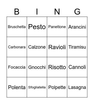 Toastmasters @ HE - food BINGO! Bingo Card